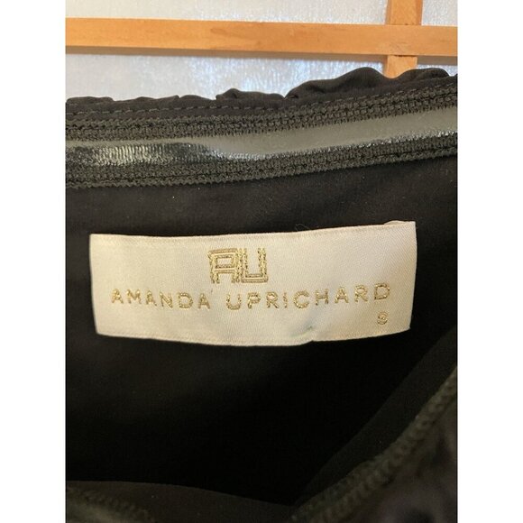 Amanda Uprichard Black Silk Mini Cocktail Dress Short Sleeve Ruffle Front, Small - Picture 4 of 10